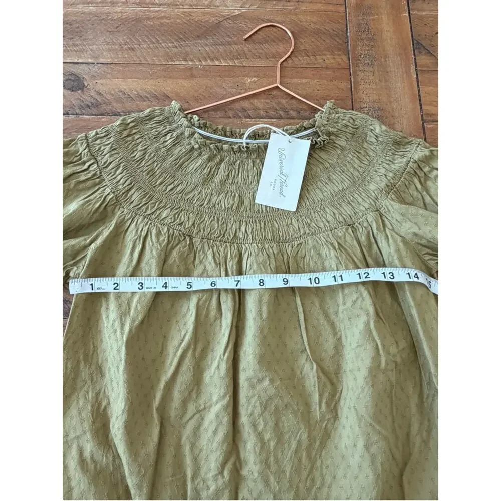 Universal Thread Olive Smocked Yoke Blouse XS new with tag